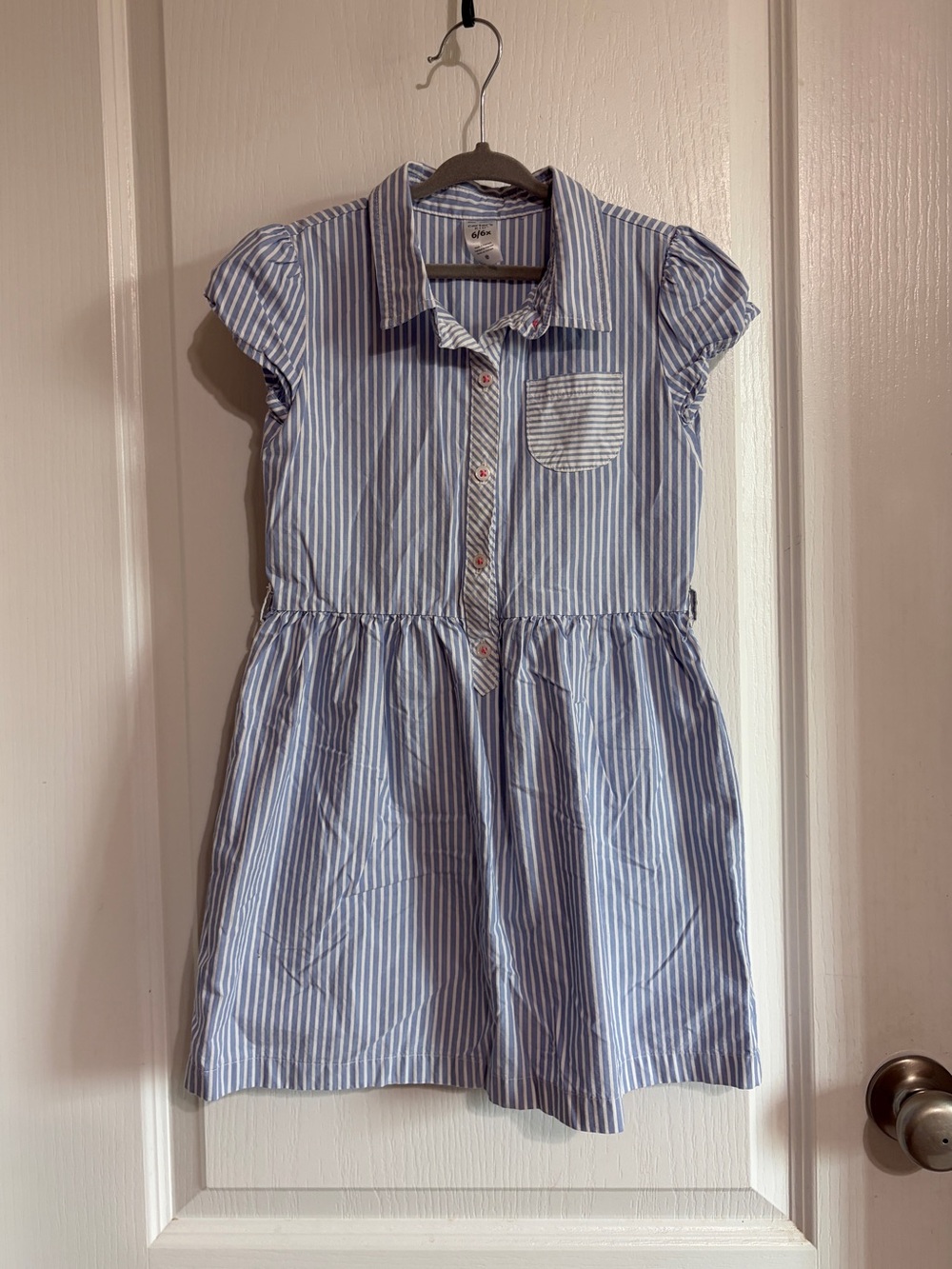 Carter's Girls Blue Striped Button Front Dress Size 6/6X